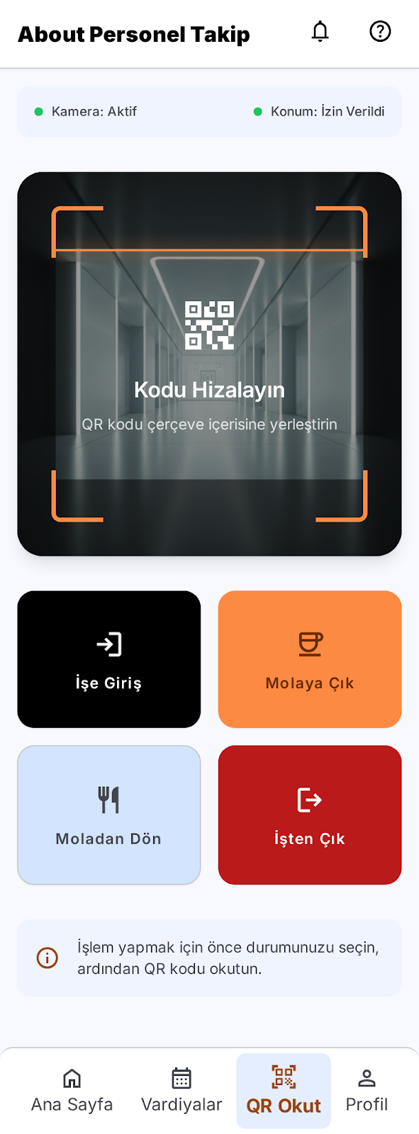 Perso mobil uygulama QR actions ekran görüntüsü