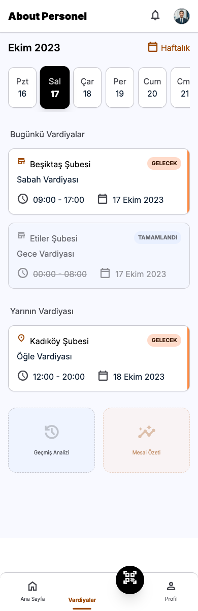 Perso mobil uygulama My shifts ekran görüntüsü